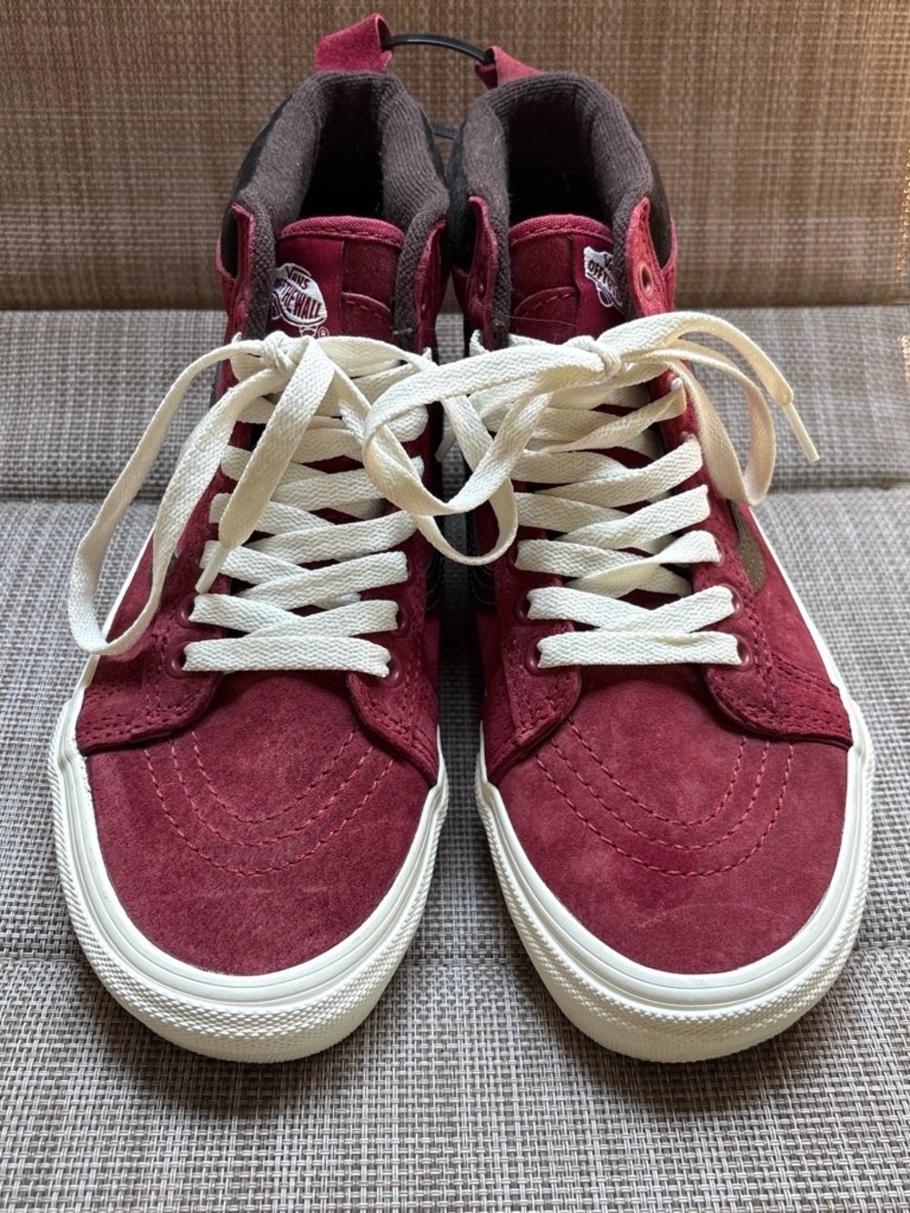 Vans Burgundy Suede High-Top Sneakers with Cream Laces